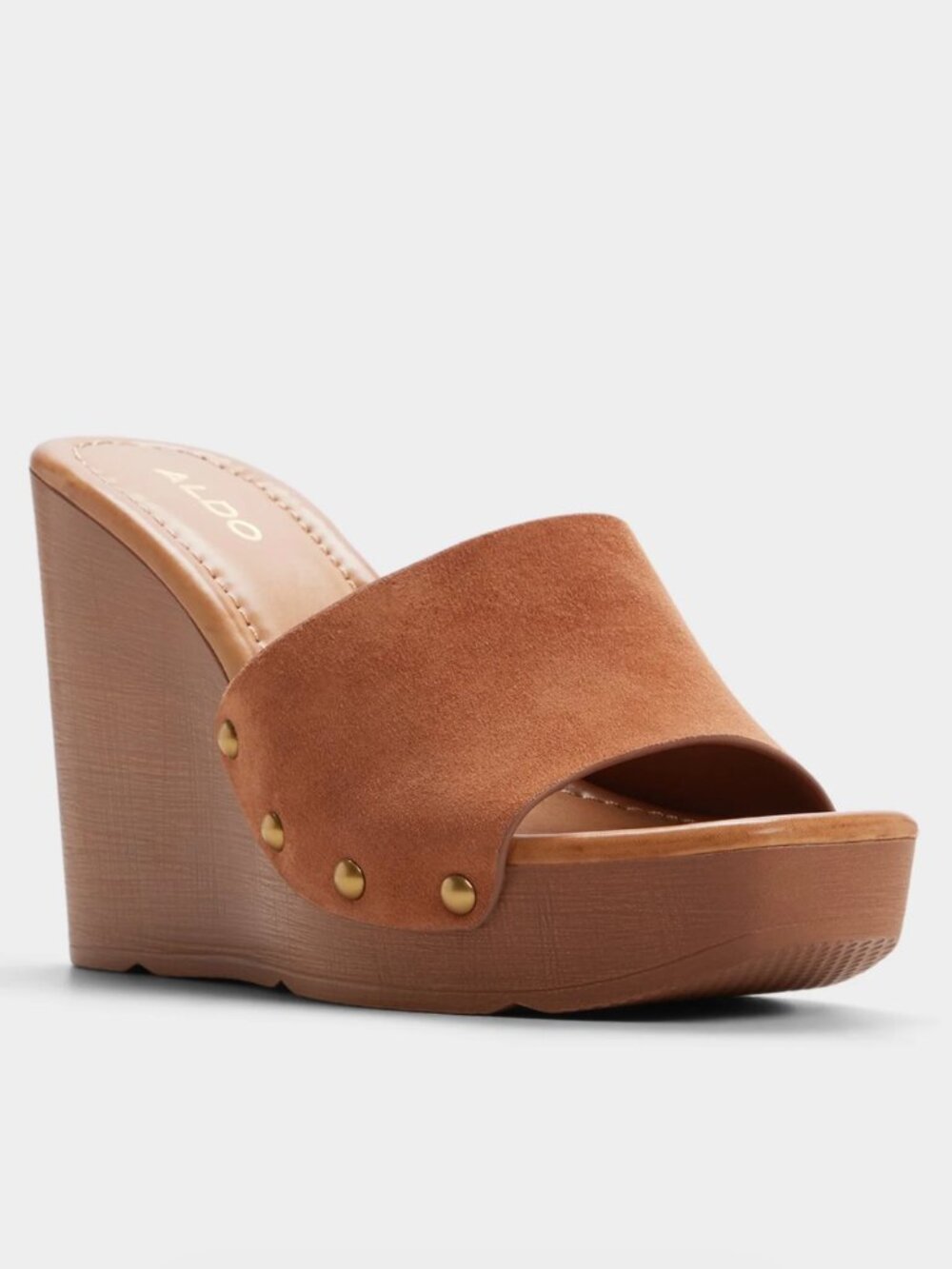 ALDO Grounded Wedge Sandal – Medium Brown Suede, New in Box
